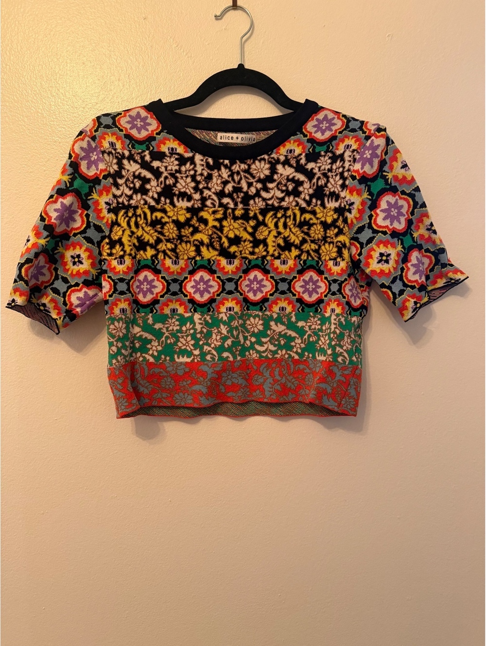 alice + olivia Multicolor Floral Pattern Knit Top Large
